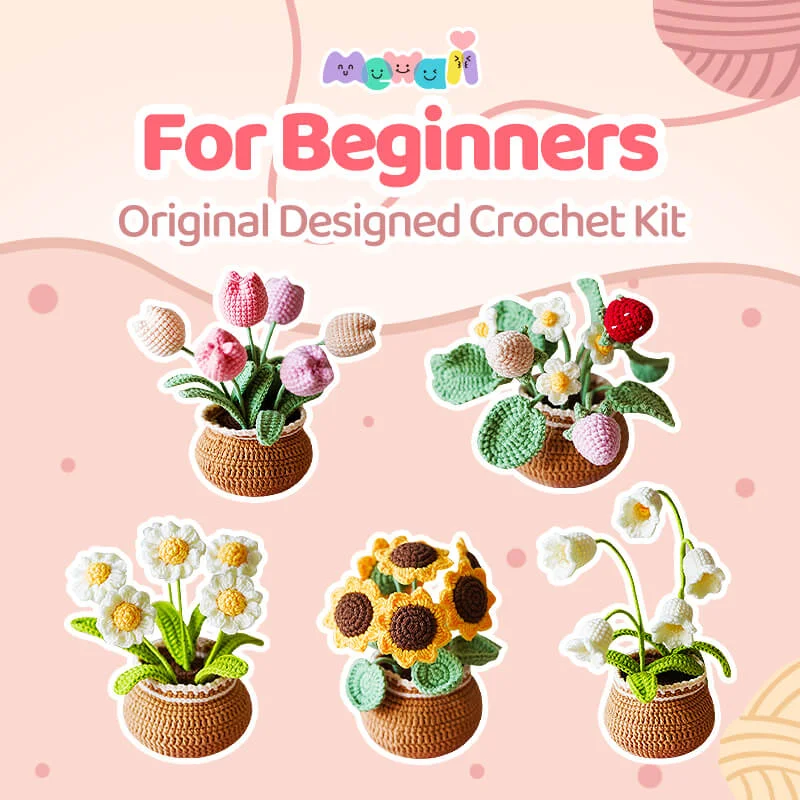 Cuteeeshop Crochet Kits Crochet Strawberry Flowers Bouquet For Beginners  Crochet Kit with Easy Peasy Yarn