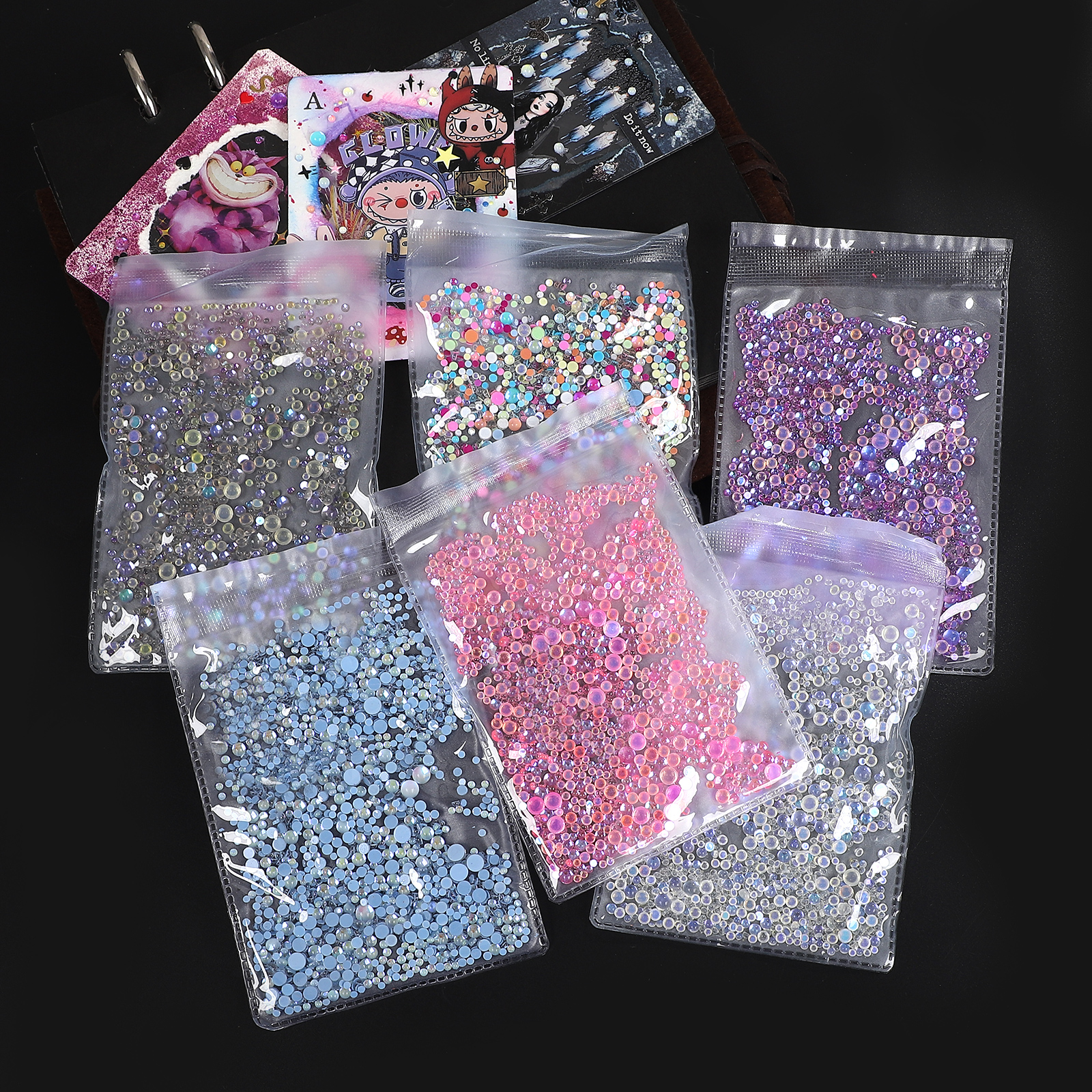 다이어리 재료 - 알록달록한 인어 비즈, 오로라 버블 비즈