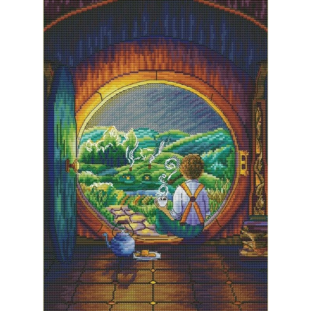 Boy Sitting By The Window Full 14CT Counted Canvas(24*33cm) Cross Stitch