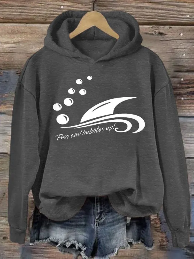 Women's Fins And Bubbles Up Jimmy Print Hoodie