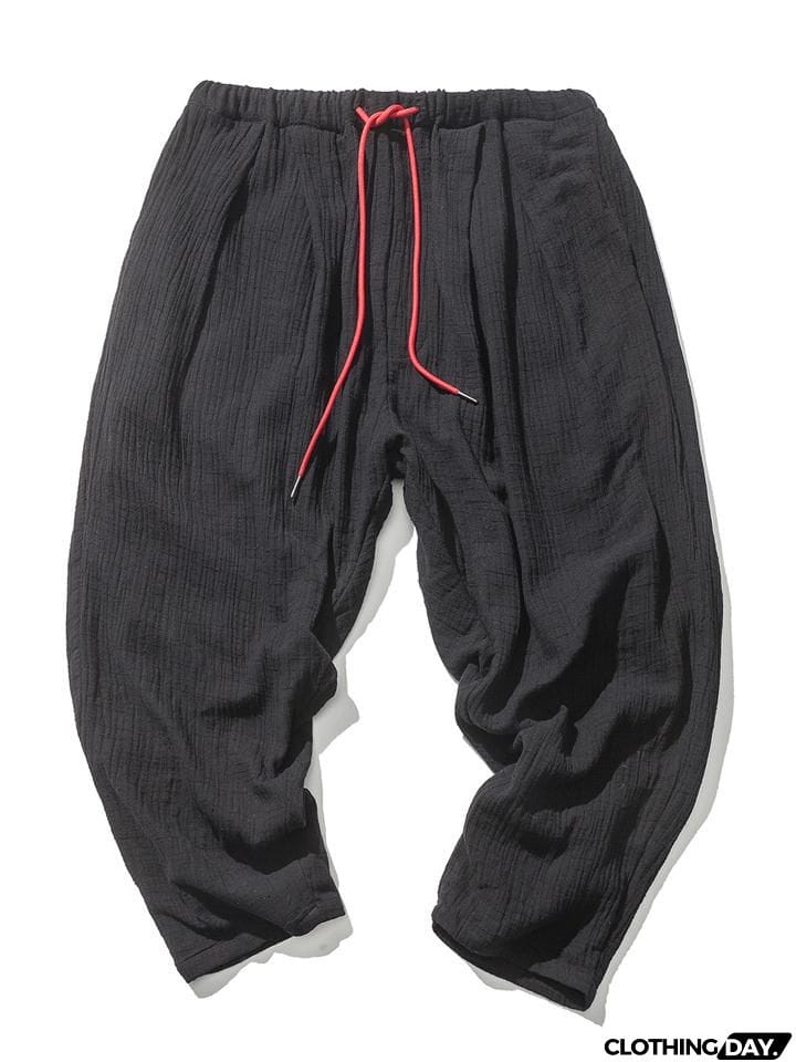 Men's Casual Loose Fashion Solid Color Linen Cropped Pants