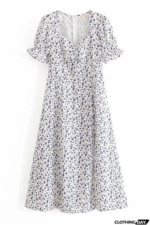 Print Slit Short Sleeve Dress