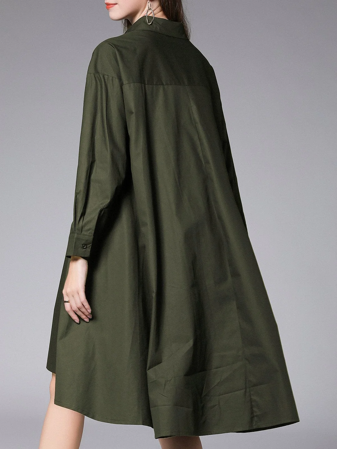 Pockets Shirt Collar Casual Midi Dress