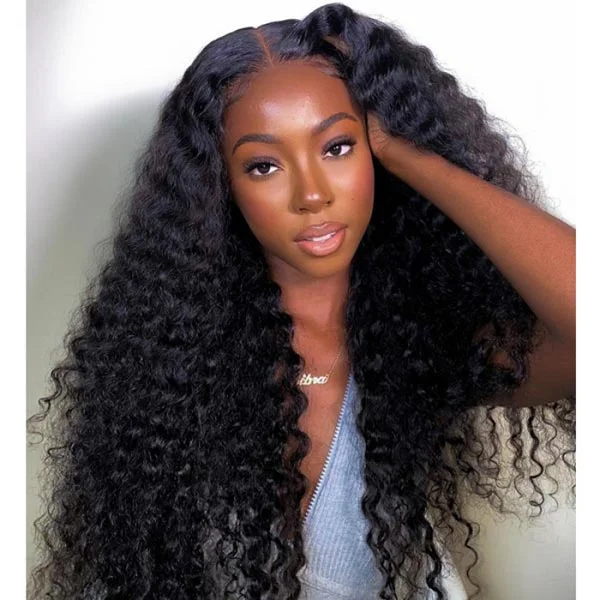 Junoda Hair Deep Wave Lace Closure Human Hair Wig Pre Plucked Brizlian Remy 180 Density