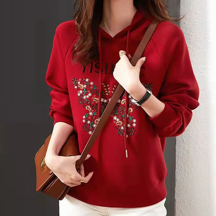 Long Sleeve Embroidered Casual Sweatshirt QueenFunky