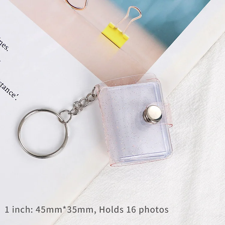 JOURNALSAY 16 Sheets Cute Mini Keychain Photo Album 1/2 Inch Snap Button Pocket Folders Journal
