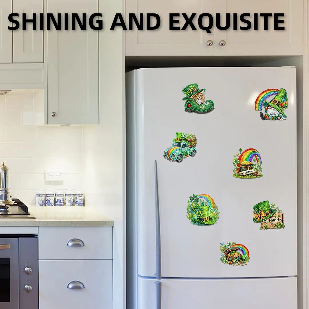 12Pcs St Patricks Day DIY Diamond Art Fridge Magnet Refrigerator Sticker Diamond Art Stickers Refrigerator Painting Kits for Beginners Adults DIY Craft Gifts Home Decors