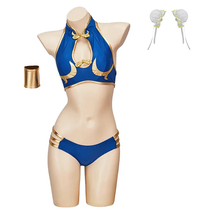Game Street Fighter Chun Li Blue Swimsuit Bikini Outfits Cosplay Costume Halloween Carnival Suit