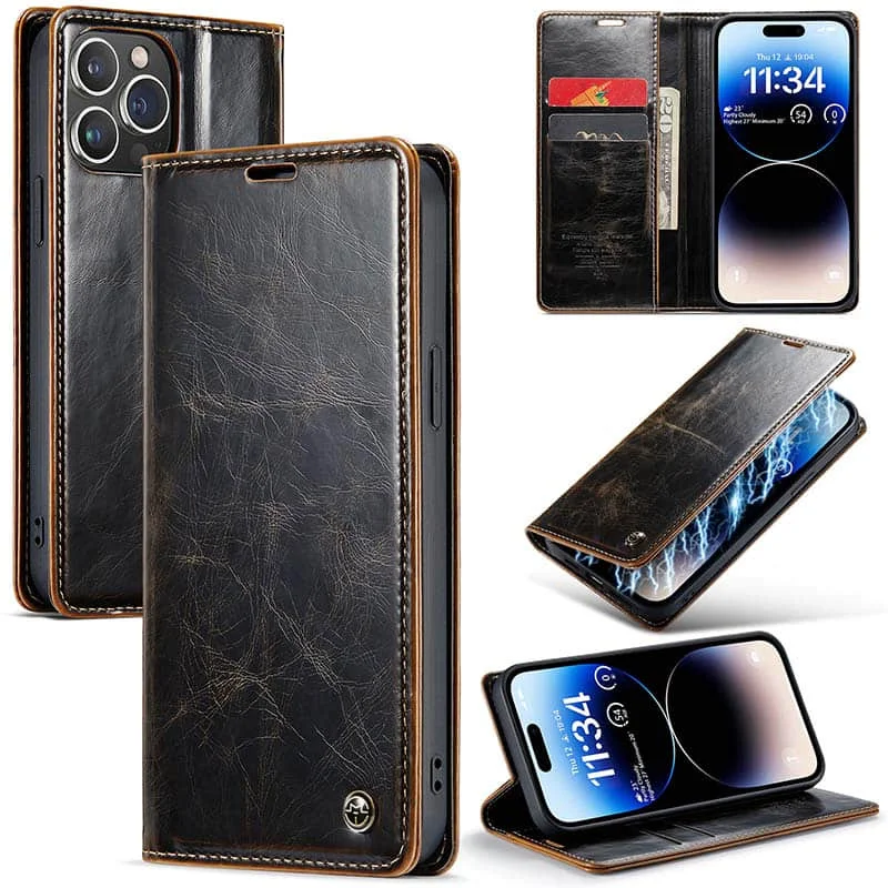 CASEKIS Luxury Flip Leather Phone Case Coffee