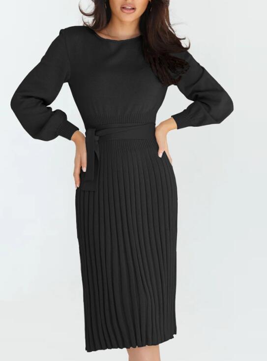 Mature Women's Slim Pleated Mid-length Bottoming Sweater Dress