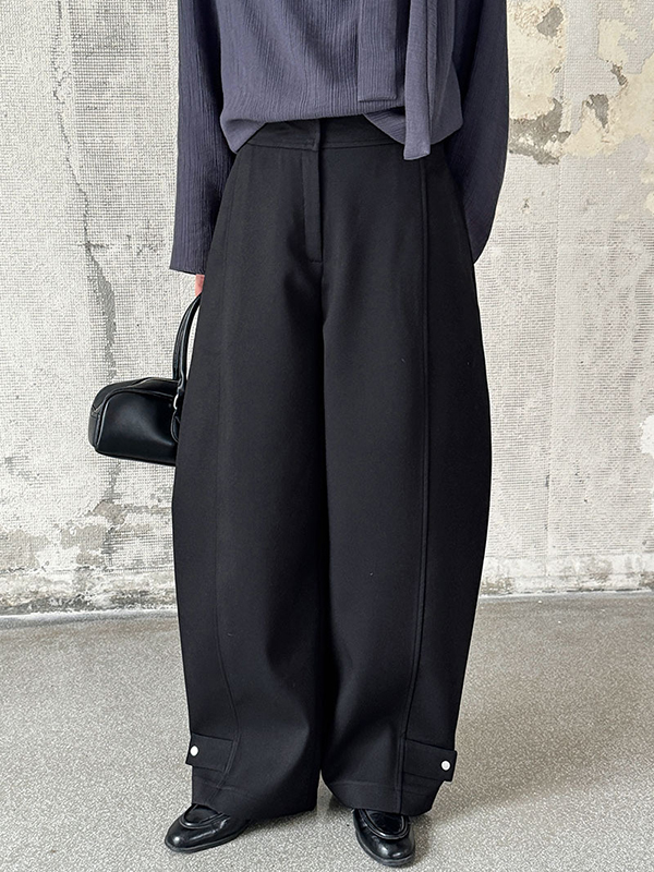 Button Detail High Waist Casual Sickle Pants