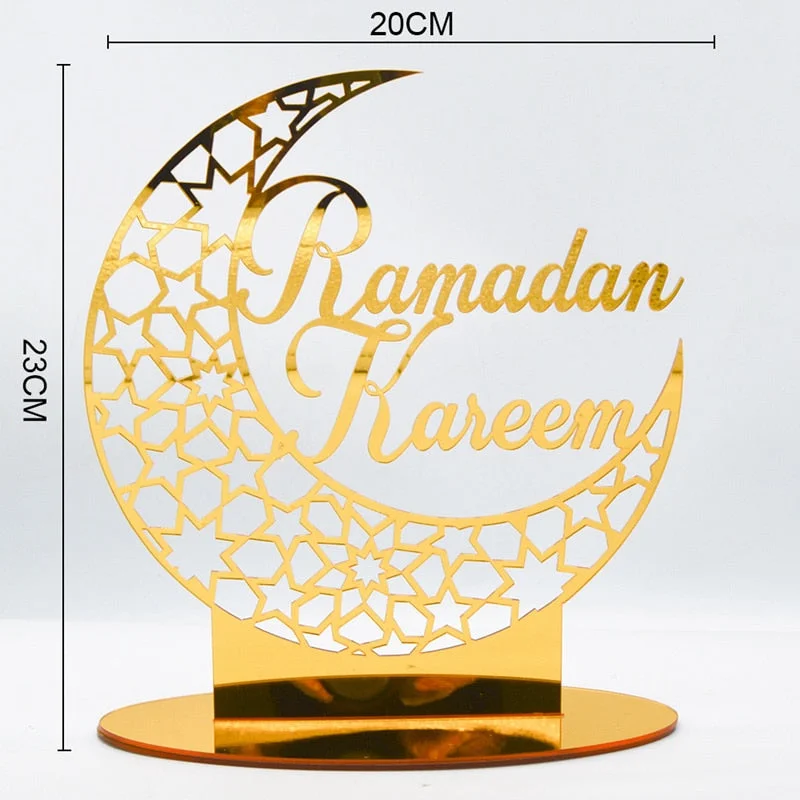 Ramadan Kareem Acrylic Ornament Eid Mubarak Decoration For Home Islamic Muslim Party Supplies Golden Moon Decor EID Al Adha Gift