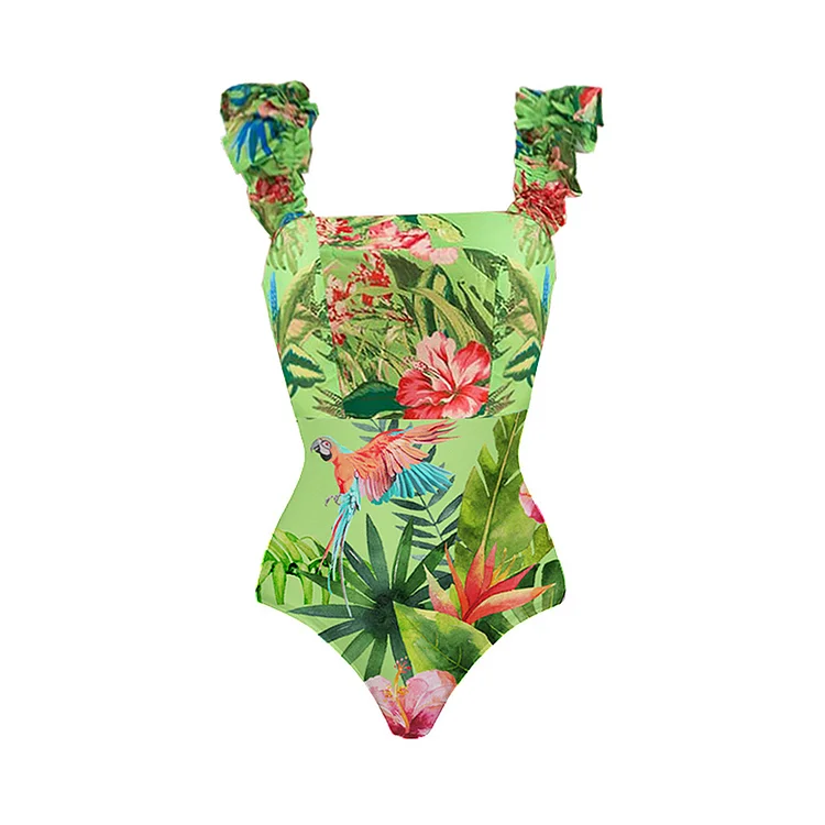 Sling Ruffle Printed One Piece Swimsuit and Skirt(Shipped on May 15th)