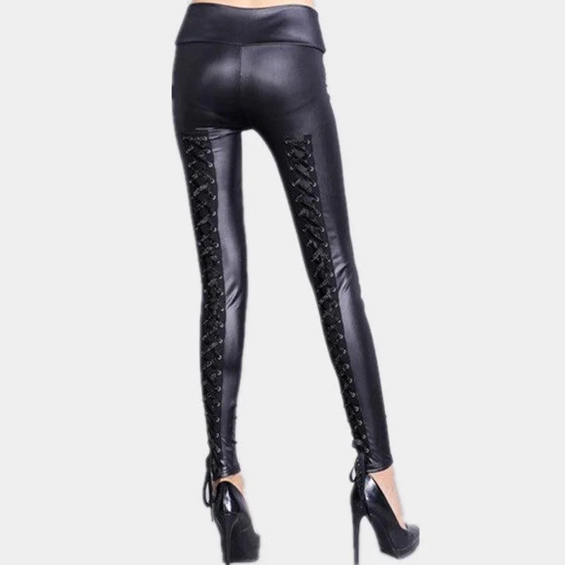 Lace Up Back Pu Leggings