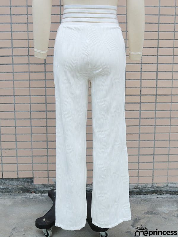 Loose Wide Leg Elasticity Hollow Pleated Solid Color Pants Trousers