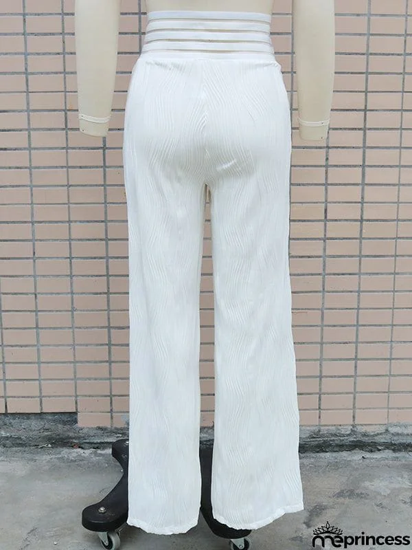 Loose Wide Leg Elasticity Hollow Pleated Solid Color Pants Trousers