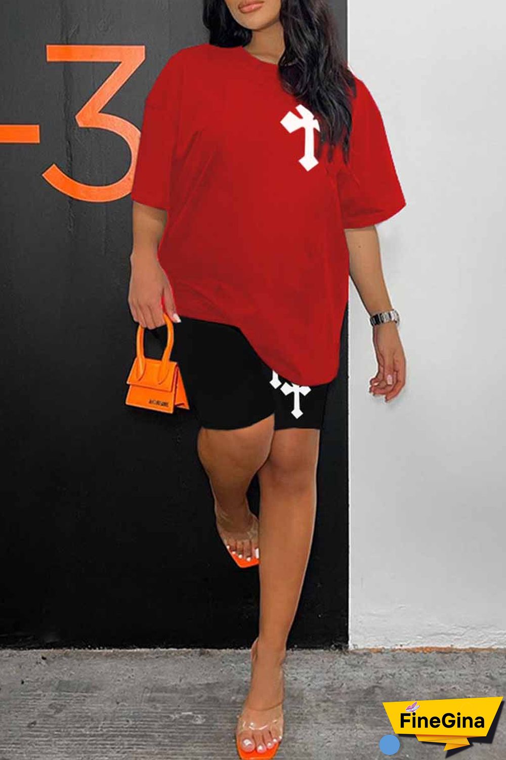 Blue Casual Print Patchwork O Neck Short Sleeve Two Pieces