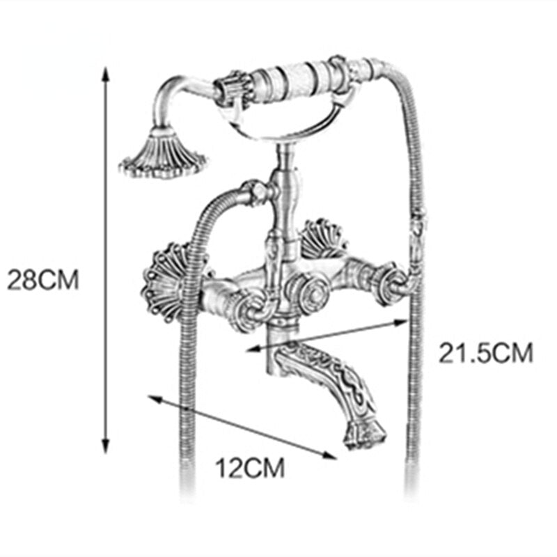 Antique Brass Shower System With 8" Rainfall Showerhead & Handheld - Dual Knob Mixer Tap, Swivel Column, Ceramic Valve, Bath Shower Kit
