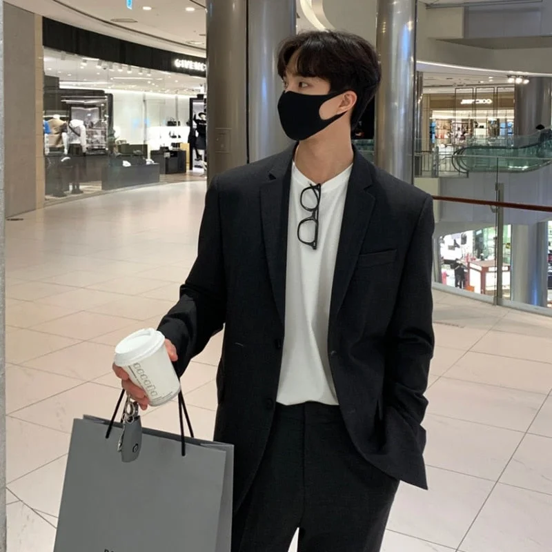 Inongge Solid Color Blazer Men Fashion Social Mens Dress Jacket Korean Business Casual Suit Jacket Mens Office Formal Blazer M-2XL