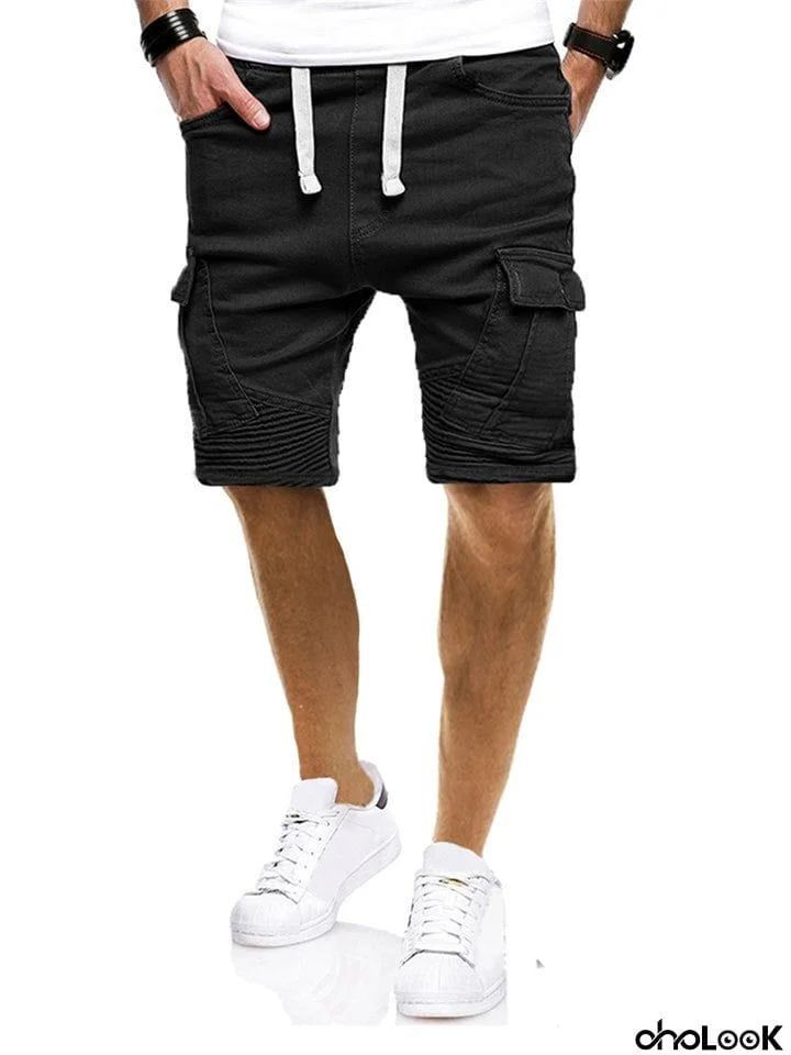 Male Casual Pleated Multi-pocket Outdoor Cargo Shorts