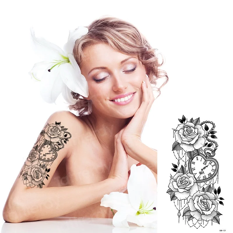 temporary fashion tattoos rose flower leaves sexy girl model tattoos for women temporary tattoo sticker roses body art tatoo