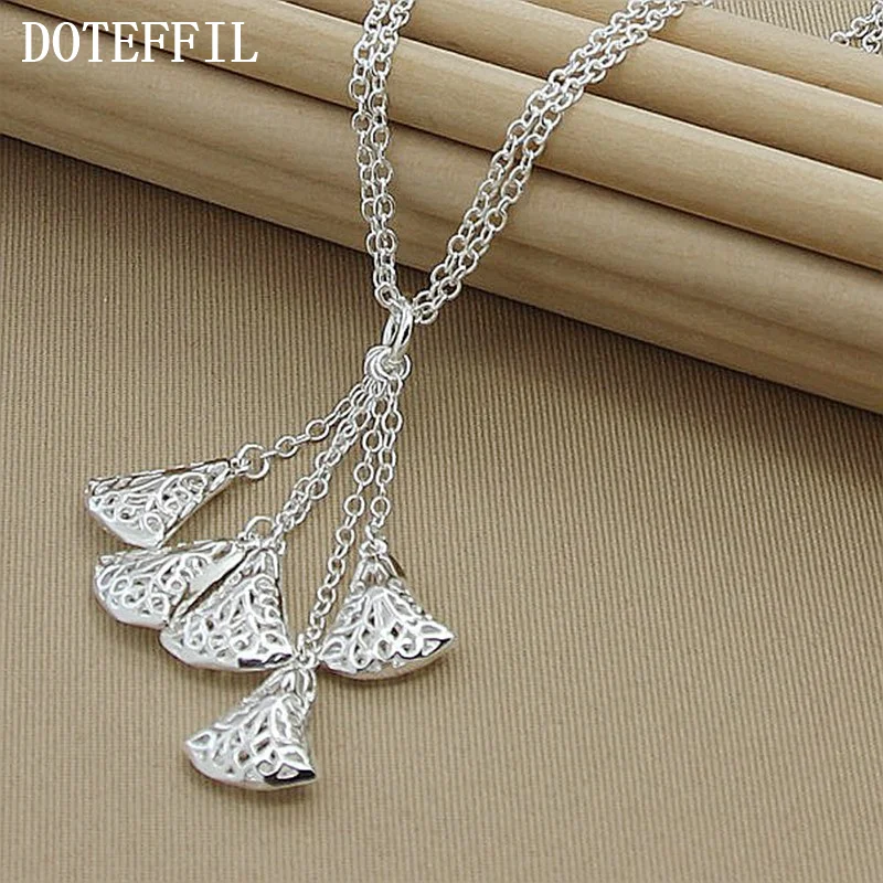 DOTEFFIL 925 Sterling Silver Multi-Chain Hollow Ball Five Pendant Necklace Chain For Women Jewelry