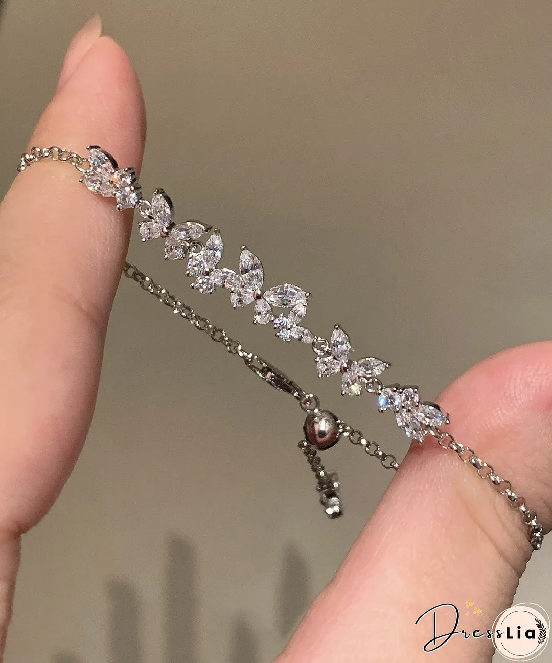 Original Silk Sterling Silver Zircon Butterfly Tassel Charm Bracelet