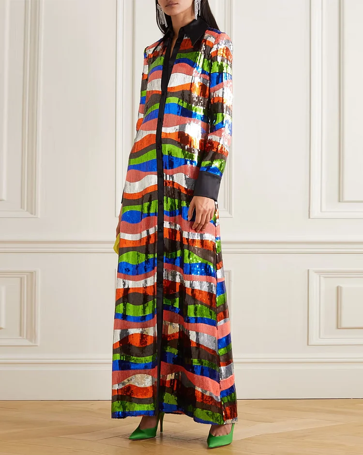 Sequin-embellished satin gown