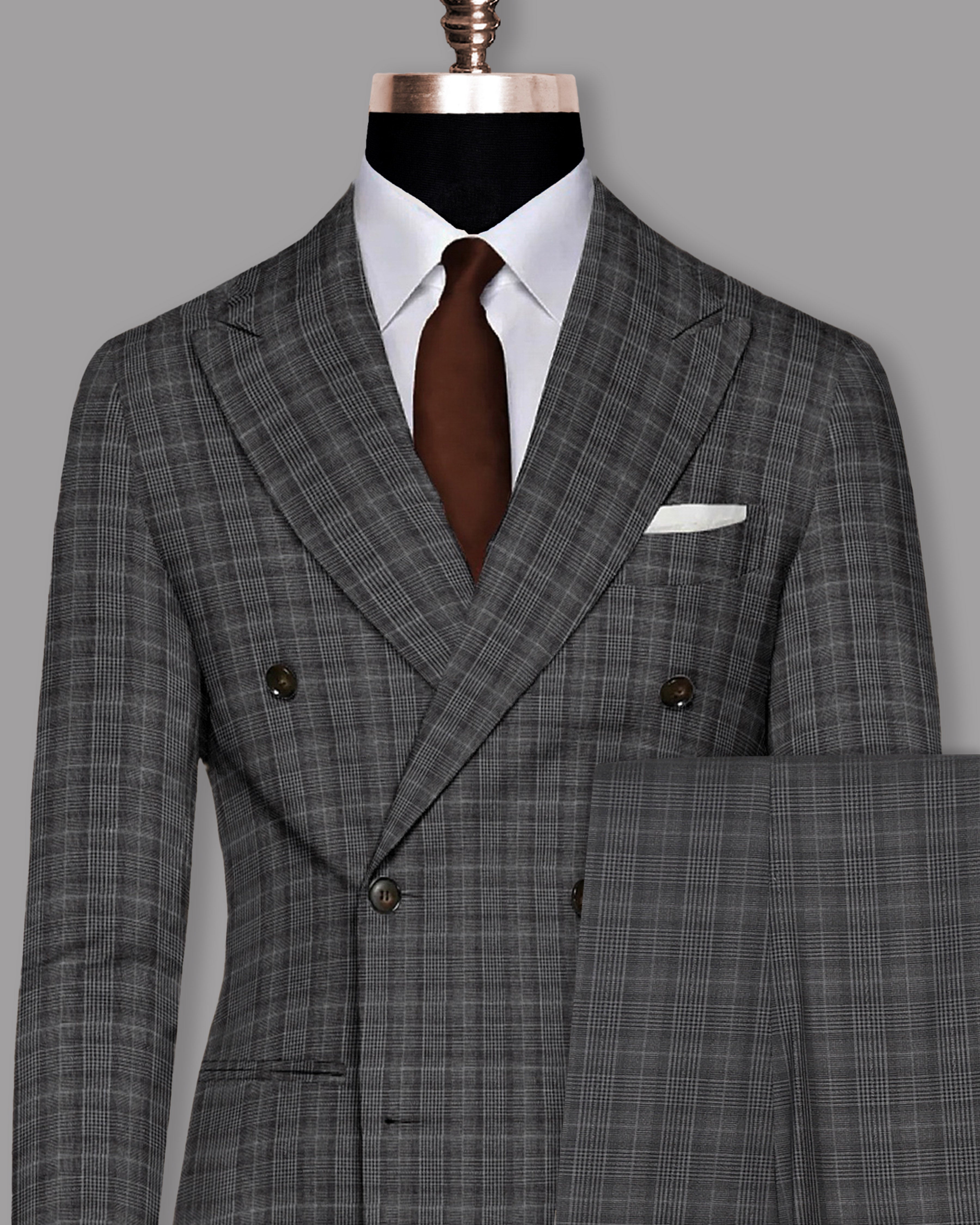 Porpoise Grey Plaid Double Breasted Suit