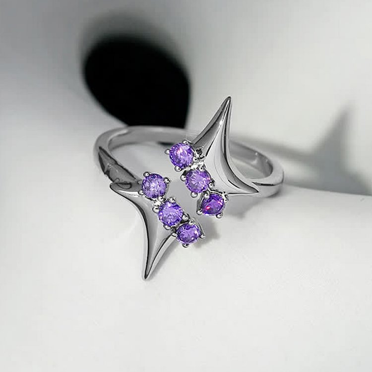 Creative Amethyst Four-pointed Star Ring