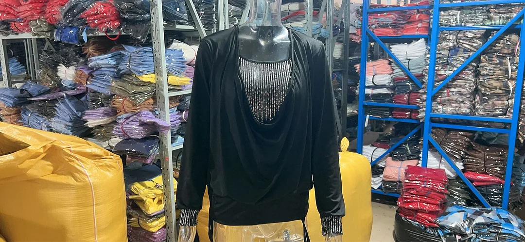 Uveng Sequin Contrast Solid Color Long-sleeved Large Drop Collar Blouses