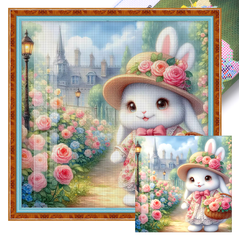 【Brand】Rose Rabbit Full 11CT Pre-stamped Canvas(75*75cm) 68 Colors Cross Stitch