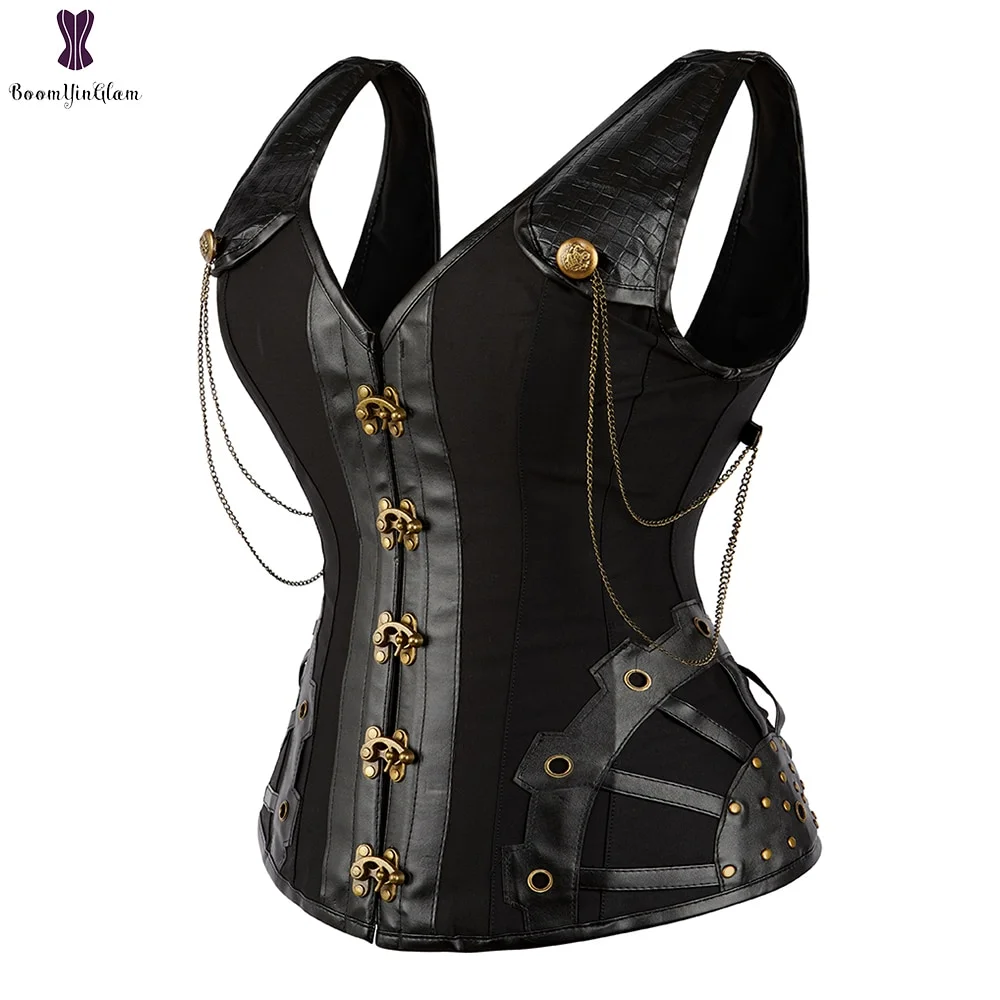 Billionm Corset Sexy Bustier Top Gothic Leather Corset Overbust Corselet Vest Shaper Women Body Shapewear Slimming Belly Sheath