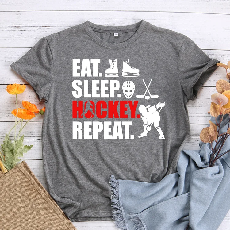 Eat sleep hockey repeat T-Shirt Tee -612073-Annaletters
