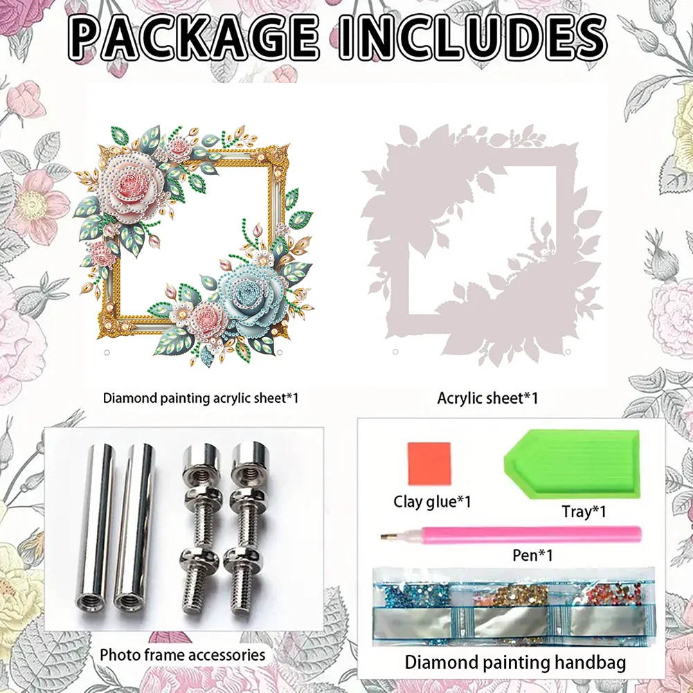 5D DIY Rose Acrylic Special Shape Rhinestone Tabletop Photo Frame Kit