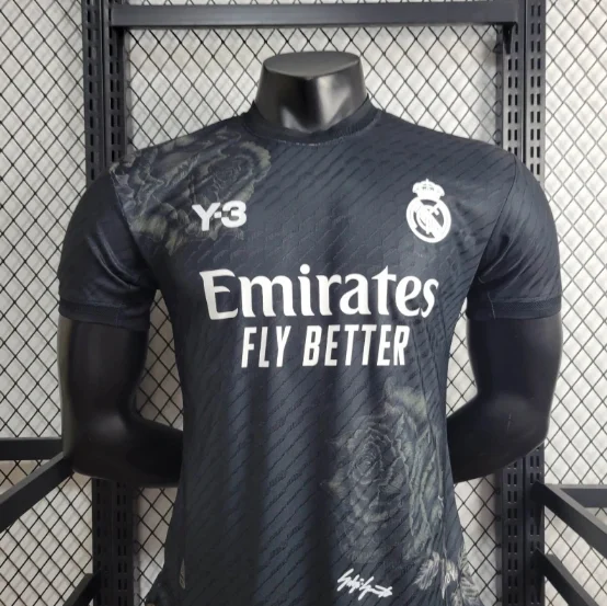 24/25 Real Madrid Y3 Black Player Version Football T-Shirt Thai Quality