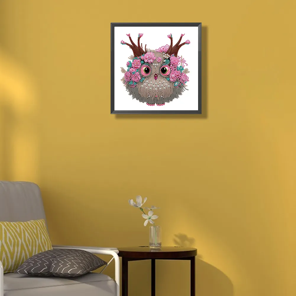 Special Shape Diamond Painting 30*30cm - Owl With Flowers