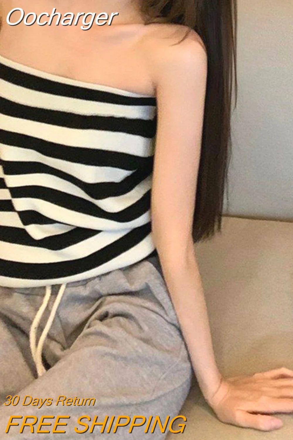 Oocharger and White Striped Knitted Tube Top One Size Blouse Summer Sexy Net Red All-match Sleeveless Outer Wear Tops for Women