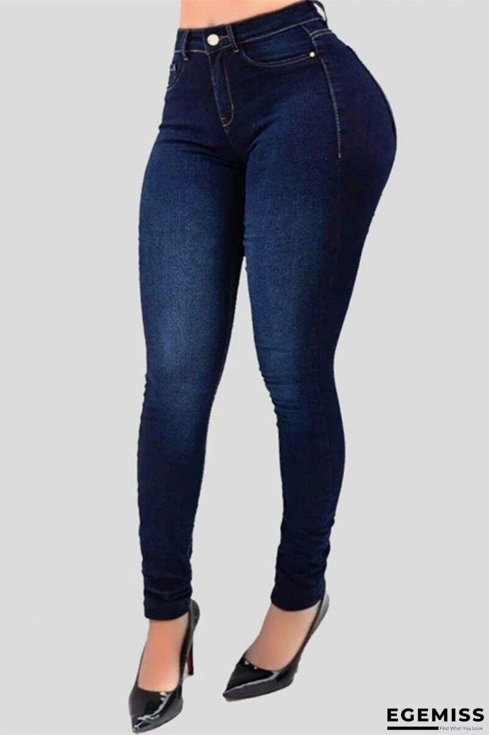 Dark Blue Fashion Casual High Waist Jeans | EGEMISS