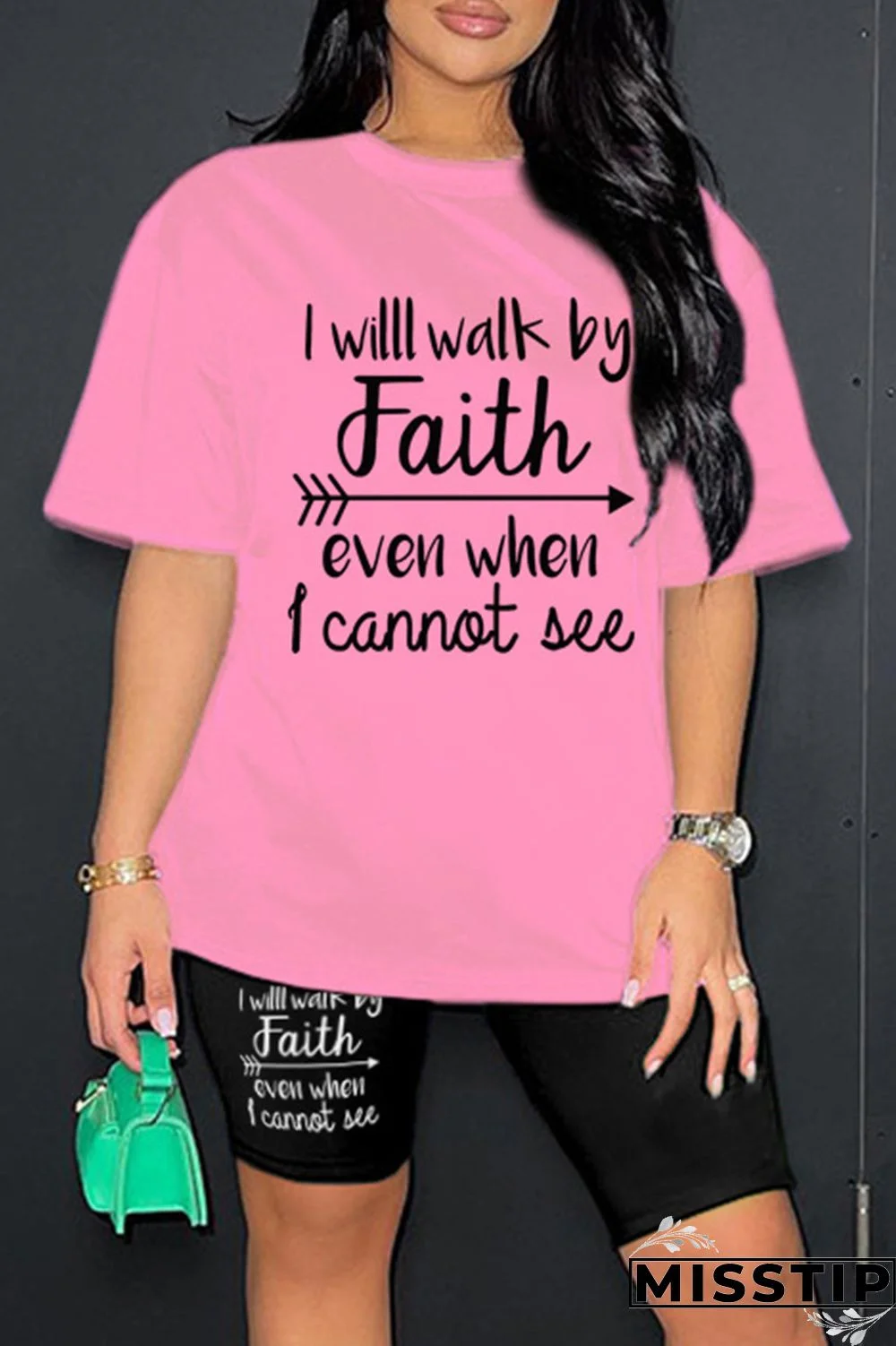 Rose Red Casual Letter Print Basic O Neck Short Sleeve Two Pieces