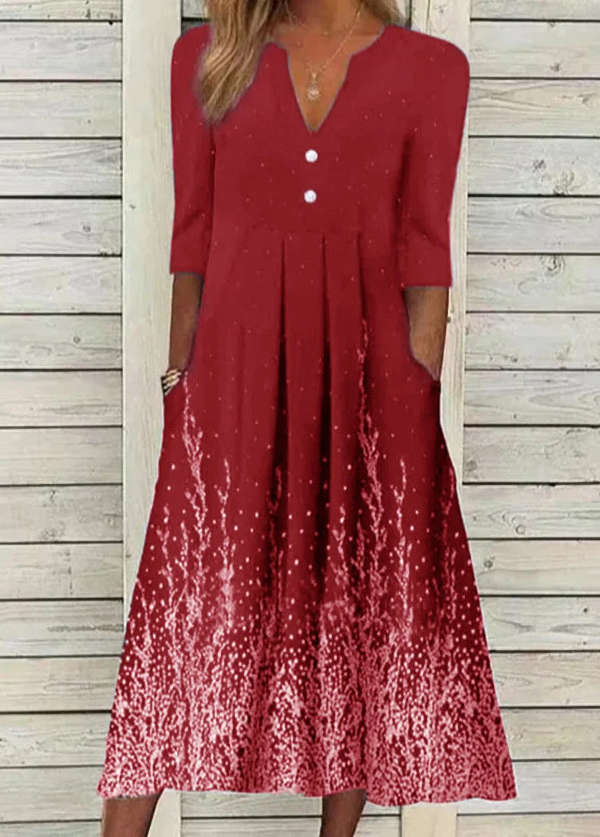 V Neck Print Half Sleeve Dress