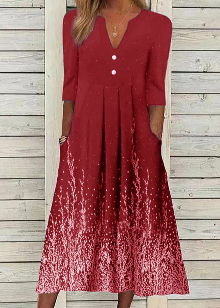 V Neck Print Half Sleeve Dress
