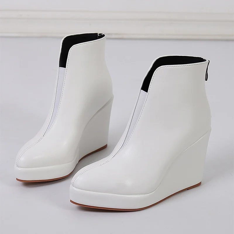 Wongn Wongn / Winter, Sloping Heel, Thick Bottom, High Heel, Pointed, Stylish Ankle Boots, Black Rear Zipper