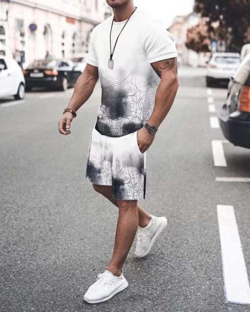 Men's Abstract Printed Shorts Suit