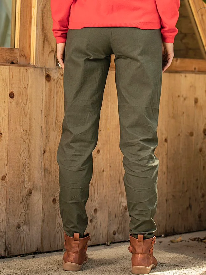 Army Green Shift Cotton-Blend Casual Pants