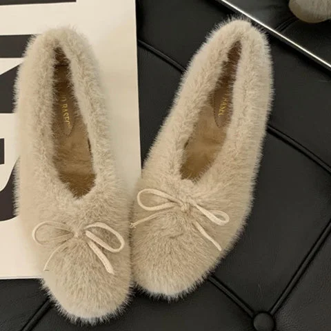 Women's Casual Solid Color Shoelace Round Toe Flat Sole Plush Shoes
