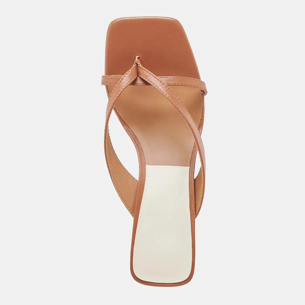 Classic Brown Vegan Leather Open Toe Slip-On Spool Heeled Sandals