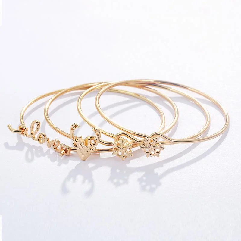 Simple  four piece set of Christmas deer snowflake love bracelet