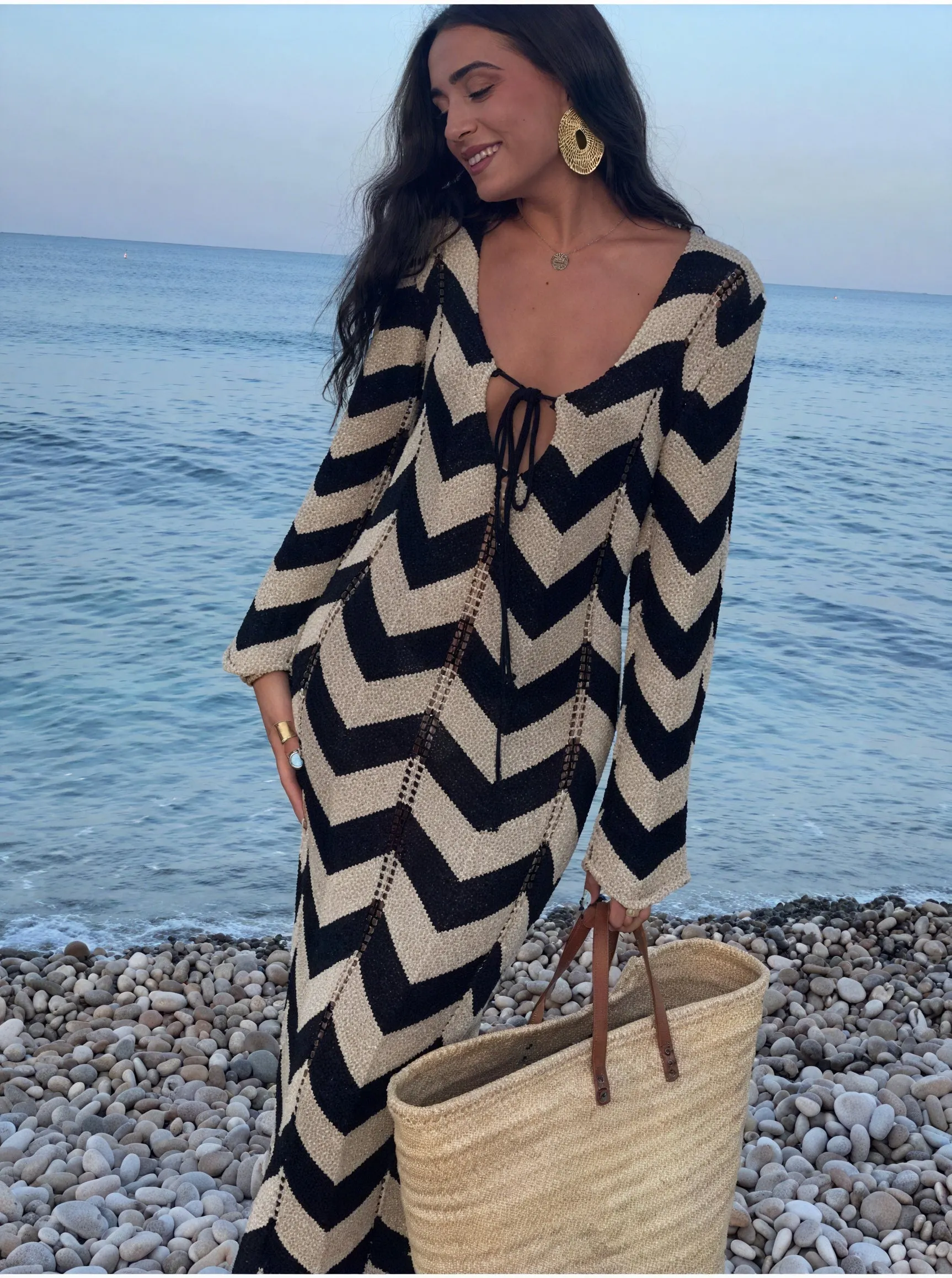 Damen Strickkleid – Chevron Muster, Langarm-83785-8222111a-68bc-4c1d-8d37-22609a994afb