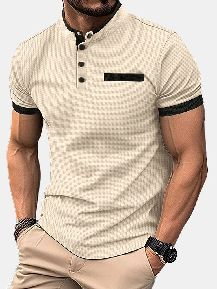 Men's Solid Color Comfortable Daily Stand Collar Contrast Color Sports Polo Shirt